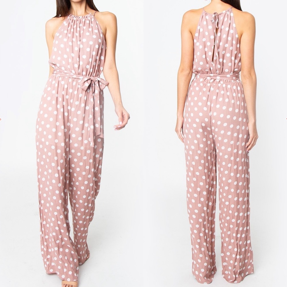 NWT Sugarlips Paula Polka Dot Jumpsuit Pink White